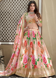 Crushed Chinon Digital Printed Sequence Work Peach Lehenga