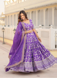 Designer Embroidered Work Jacquard Lavender Lehenga Choli
