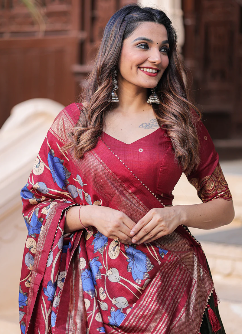 Designer Patola Printed Dola Silk Mahendi Green Lehenga Choli
