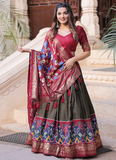 Designer Patola Printed Dola Silk Mahendi Green Lehenga Choli