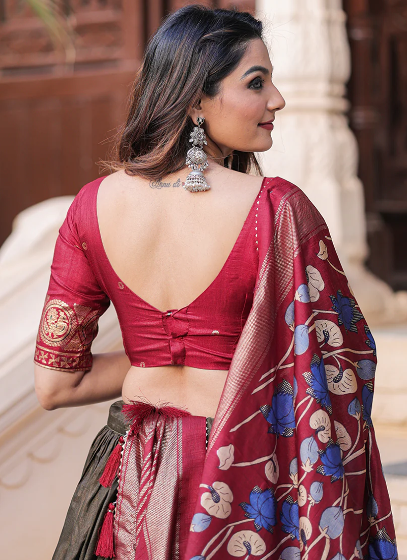 Designer Patola Printed Dola Silk Mahendi Green Lehenga Choli