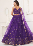 Net Embroidered Work Purple Festival Wear Lehenga Choli With Dupatta