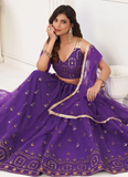 Net Embroidered Work Purple Festival Wear Lehenga Choli With Dupatta