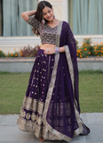 Designer Georgette Zari Embroidered Work Purple Lehenga Choli