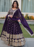 Designer Georgette Zari Embroidered Work Purple Lehenga Choli
