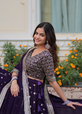 Designer Georgette Zari Embroidered Work Purple Lehenga Choli