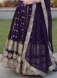 Designer Georgette Zari Embroidered Work Purple Lehenga Choli