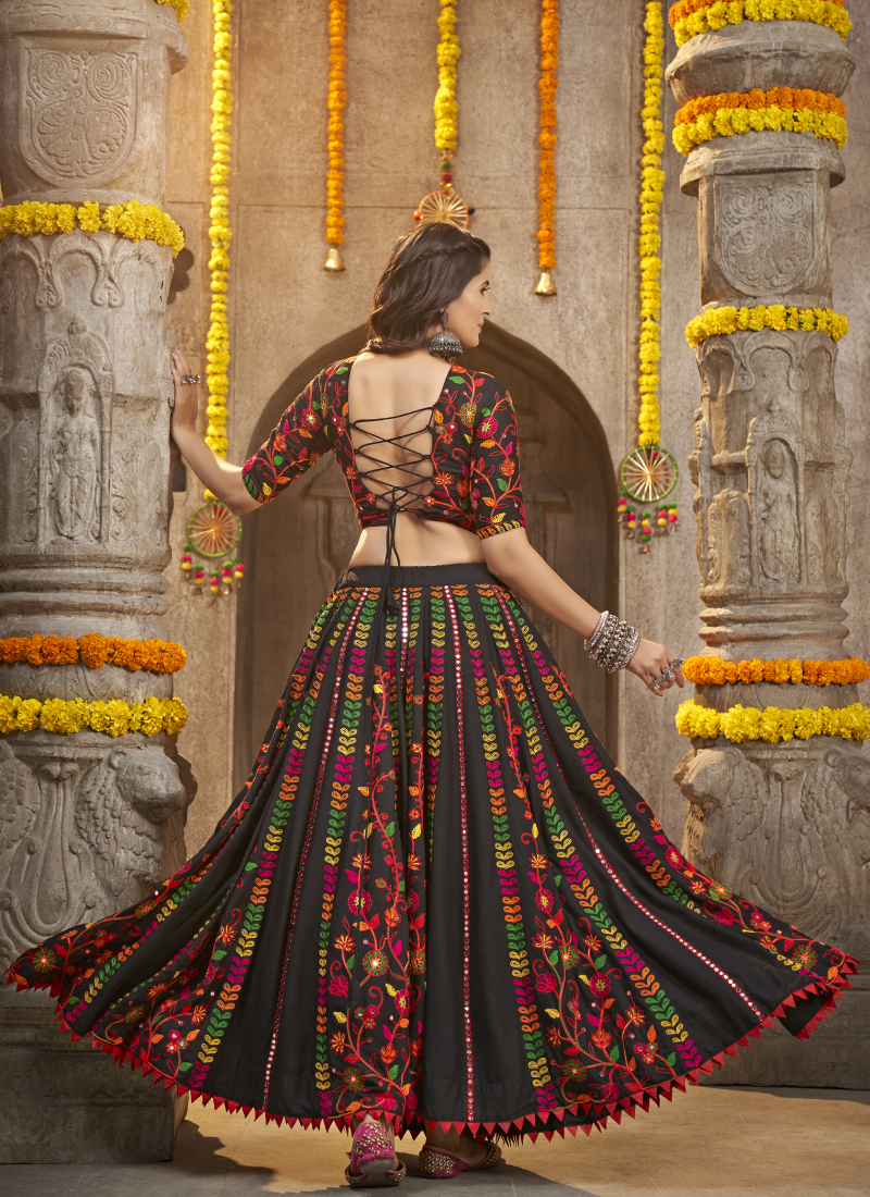 Designer Viscose Rayon Embroidered Work Black Navratri Outfit