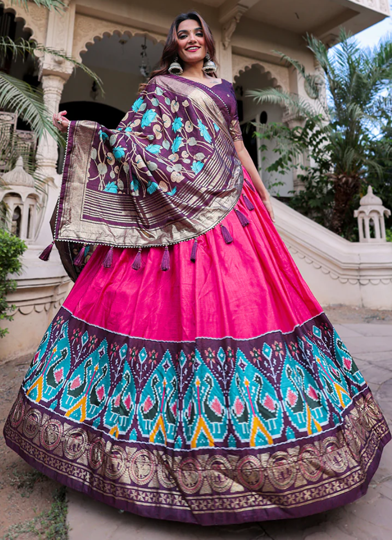 Digital Printed Dola Silk Foil Work Pink Lehenga Choli Set