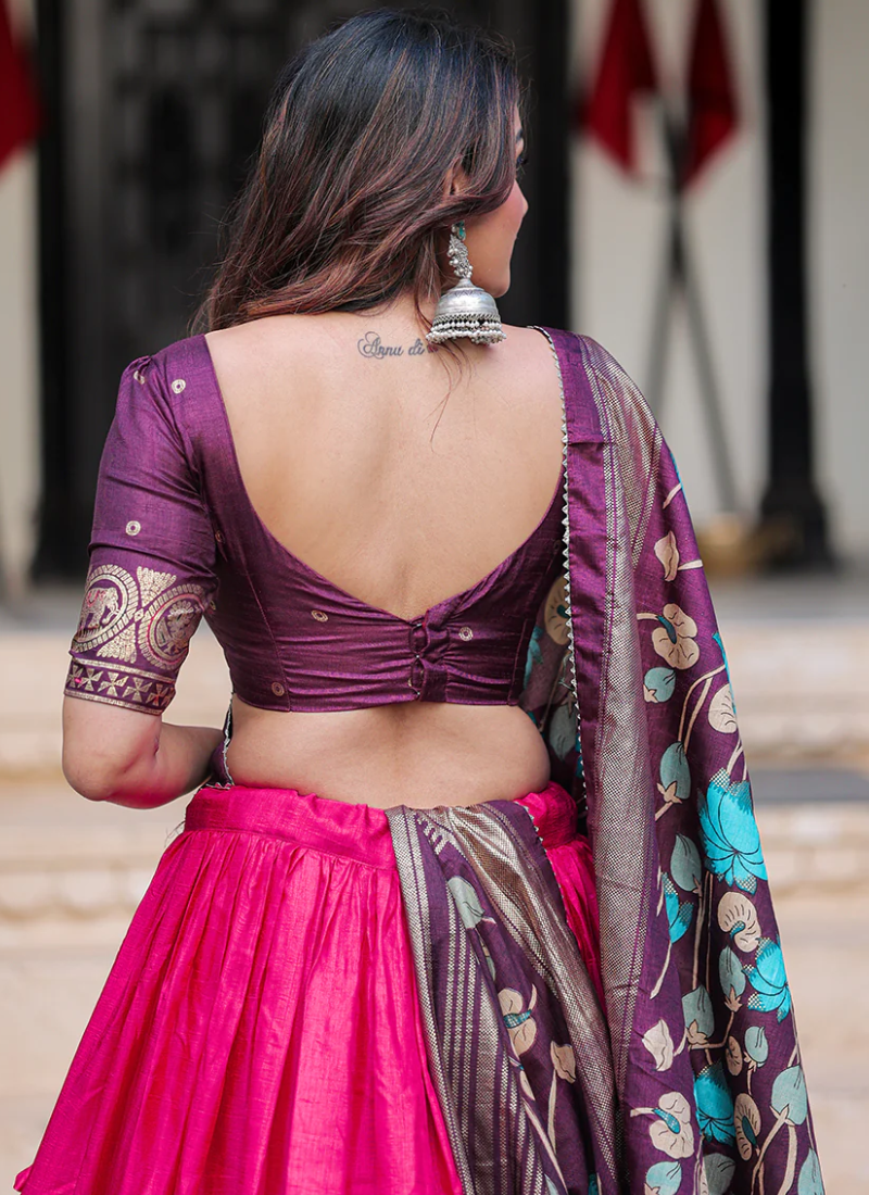 Digital Printed Dola Silk Foil Work Pink Lehenga Choli Set