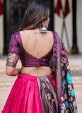 Digital Printed Dola Silk Foil Work Pink Lehenga Choli Set