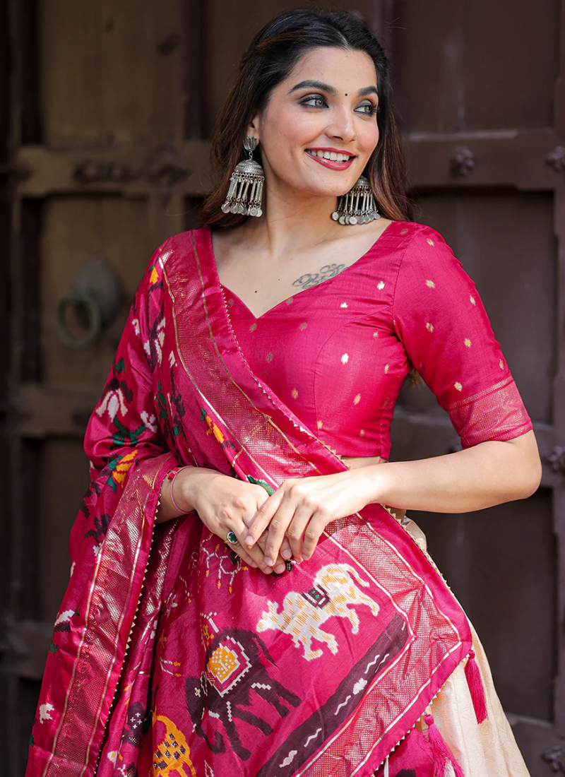 Dola Silk Patola Printed Pink Lehenga Choli For Navratri