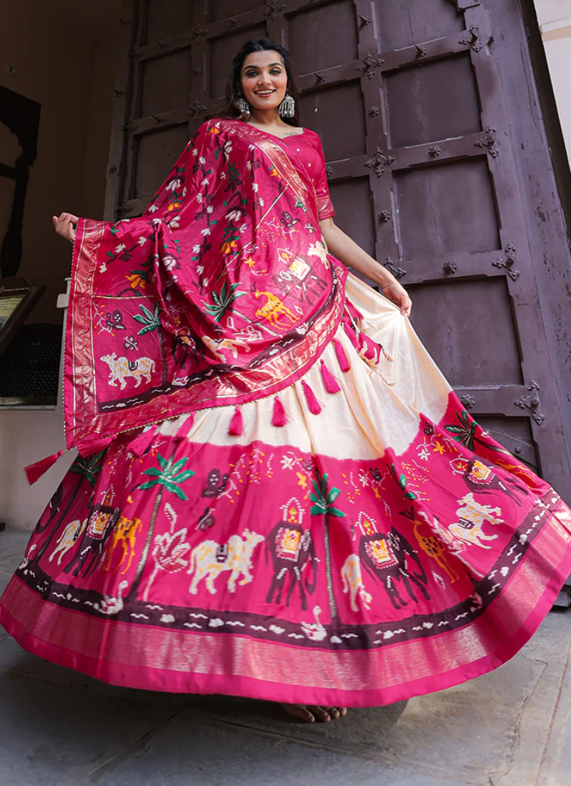 Dola Silk Patola Printed Pink Lehenga Choli For Navratri