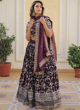 Floral Viscose Jacquard Embroidered Work Wine Lehenga Choli