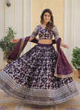 Floral Viscose Jacquard Embroidered Work Wine Lehenga Choli