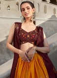Fancy Sequence Work Orange Wine Chinon Silk Lehenga Choli