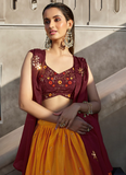 Fancy Sequence Work Orange Wine Chinon Silk Lehenga Choli