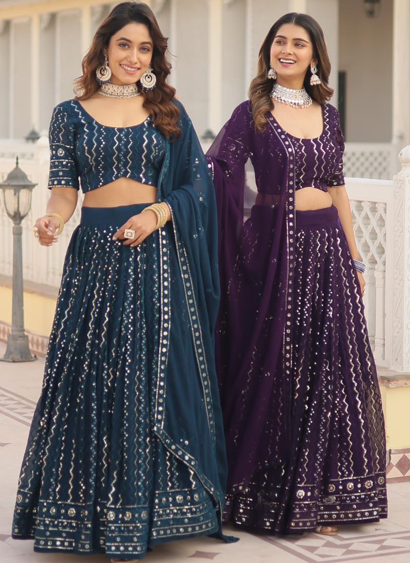 Amazing Wine Sequence Work Georgette Lehenga Choli For Wedding