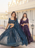Amazing Wine Sequence Work Georgette Lehenga Choli For Wedding