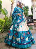Firozi Blue Patola Printed Dola Silk Foil Work Lehenga Choli