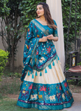 Firozi Blue Patola Printed Dola Silk Foil Work Lehenga Choli