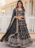 Viscose Jacquard Embroidery Work Black Party Wear Lehenga Choli