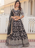 Viscose Jacquard Embroidery Work Black Party Wear Lehenga Choli