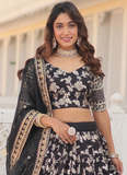 Viscose Jacquard Embroidery Work Black Party Wear Lehenga Choli