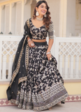 Viscose Jacquard Embroidery Work Black Party Wear Lehenga Choli