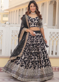 Viscose Jacquard Embroidery Work Black Party Wear Lehenga Choli