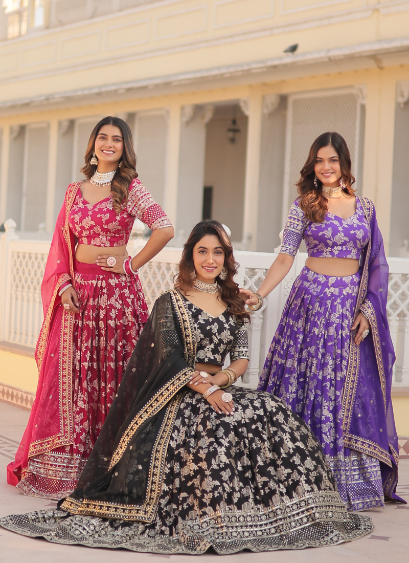 Designer Embroidered Work Jacquard Lavender Lehenga Choli