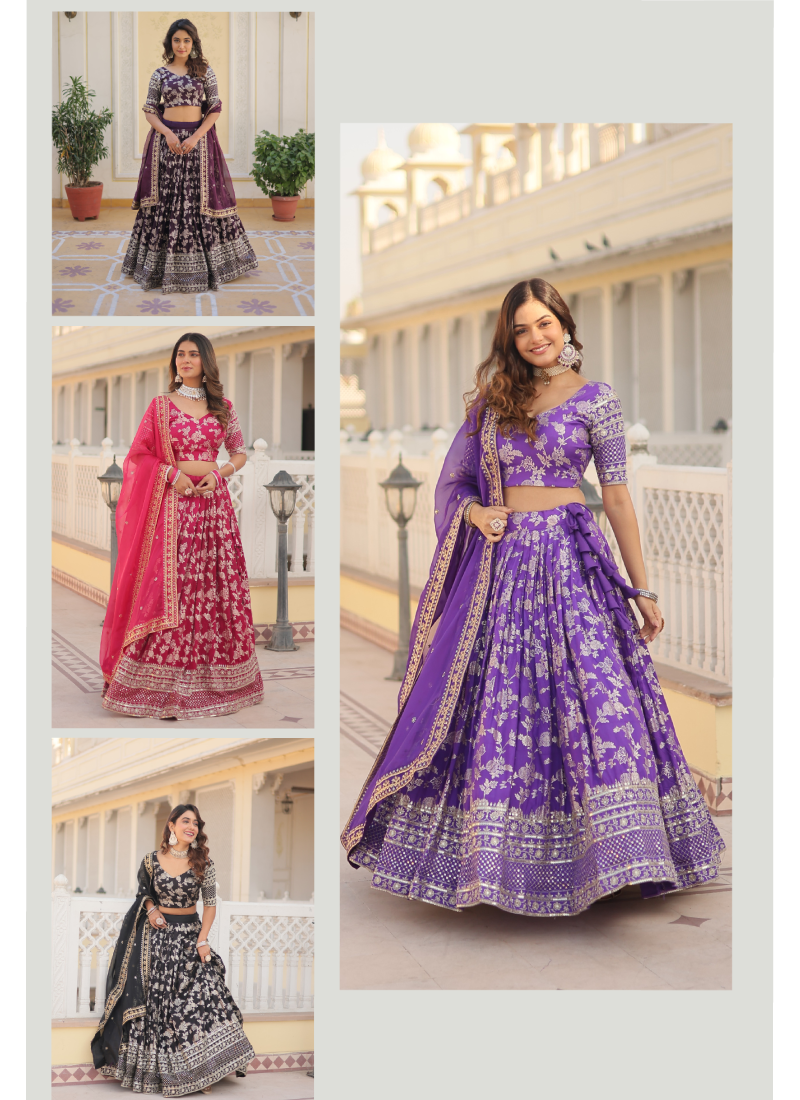 Designer Embroidered Work Jacquard Lavender Lehenga Choli
