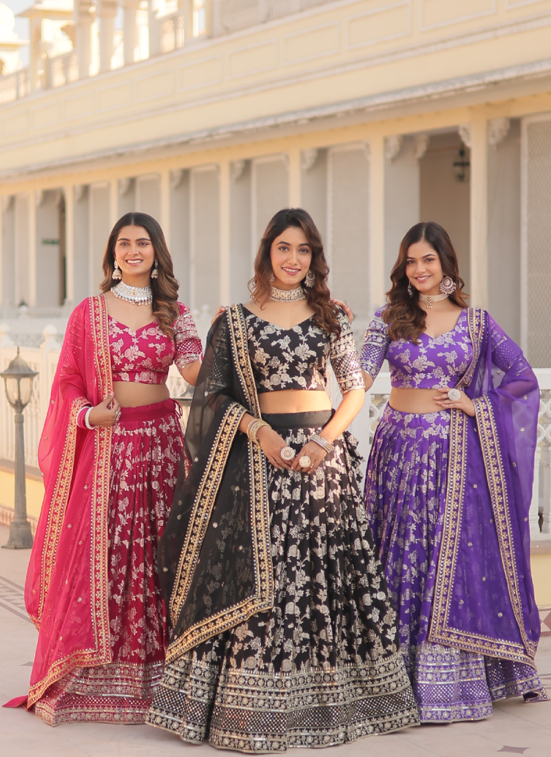Designer Embroidered Work Jacquard Lavender Lehenga Choli