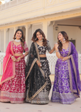 Floral Viscose Jacquard Embroidery Work Wine Lehenga Choli