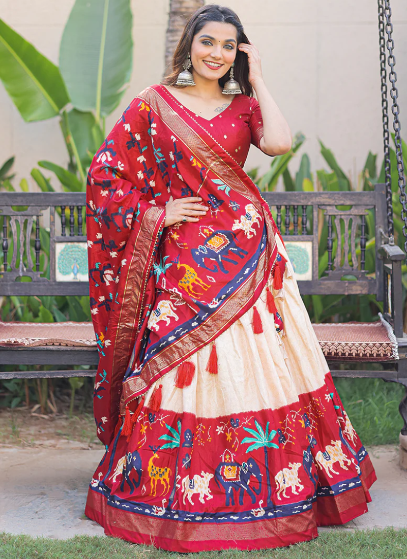 Foil Printed Dola Silk Maroon Traditional Lehenga Choli