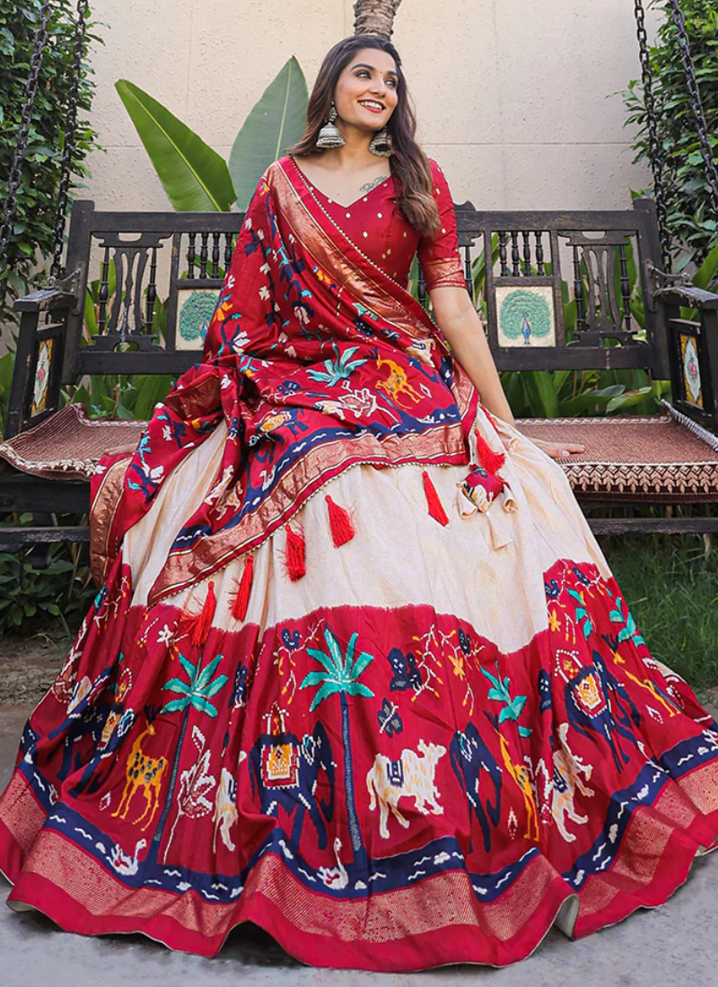 Foil Printed Dola Silk Maroon Traditional Lehenga Choli