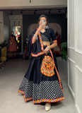 Gamthi Work Cotton Printed Black Lehenga Choli For Navratri