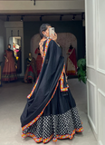 Gamthi Work Cotton Printed Black Lehenga Choli For Navratri