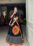 Gamthi Work Cotton Printed Black Lehenga Choli For Navratri
