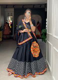 Gamthi Work Cotton Printed Black Lehenga Choli For Navratri