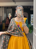 Gamthi Work Pure Cotton Mustard Yellow Lehenga Choli