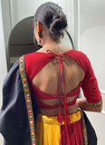 Gamthi Work Pure Cotton Yellow And Red Lehenga Choli