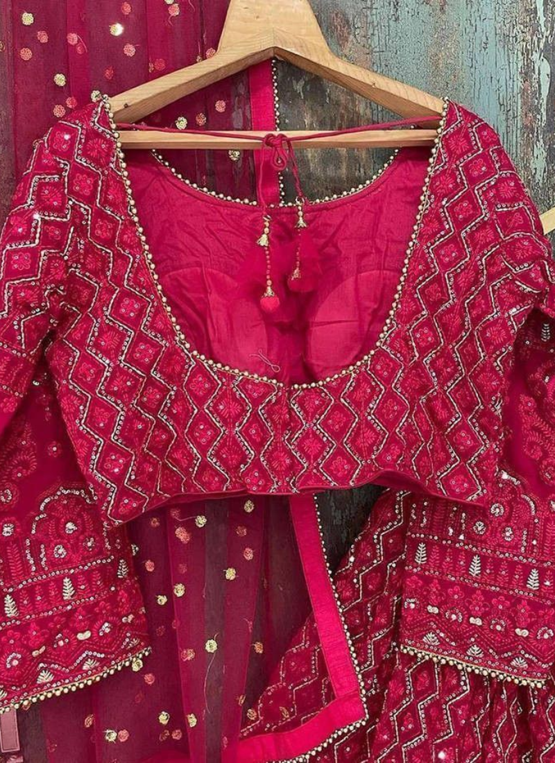 Georgette Deep Rani Pink Sequence Embroidered Lehenga Choli