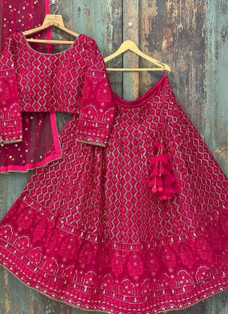 Georgette Deep Rani Pink Sequence Embroidered Lehenga Choli
