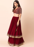Georgette Embroidery Work Maroon Lehenga Choli For Wedding