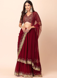Georgette Embroidery Work Maroon Lehenga Choli For Wedding