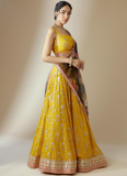 Haldi Special Floral Embroidered Georgette Yellow Lehenga Choli