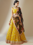Haldi Special Floral Embroidered Georgette Yellow Lehenga Choli