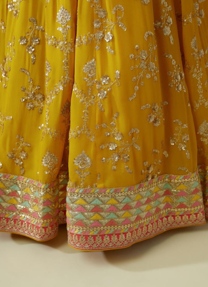 Haldi Special Floral Embroidered Georgette Yellow Lehenga Choli