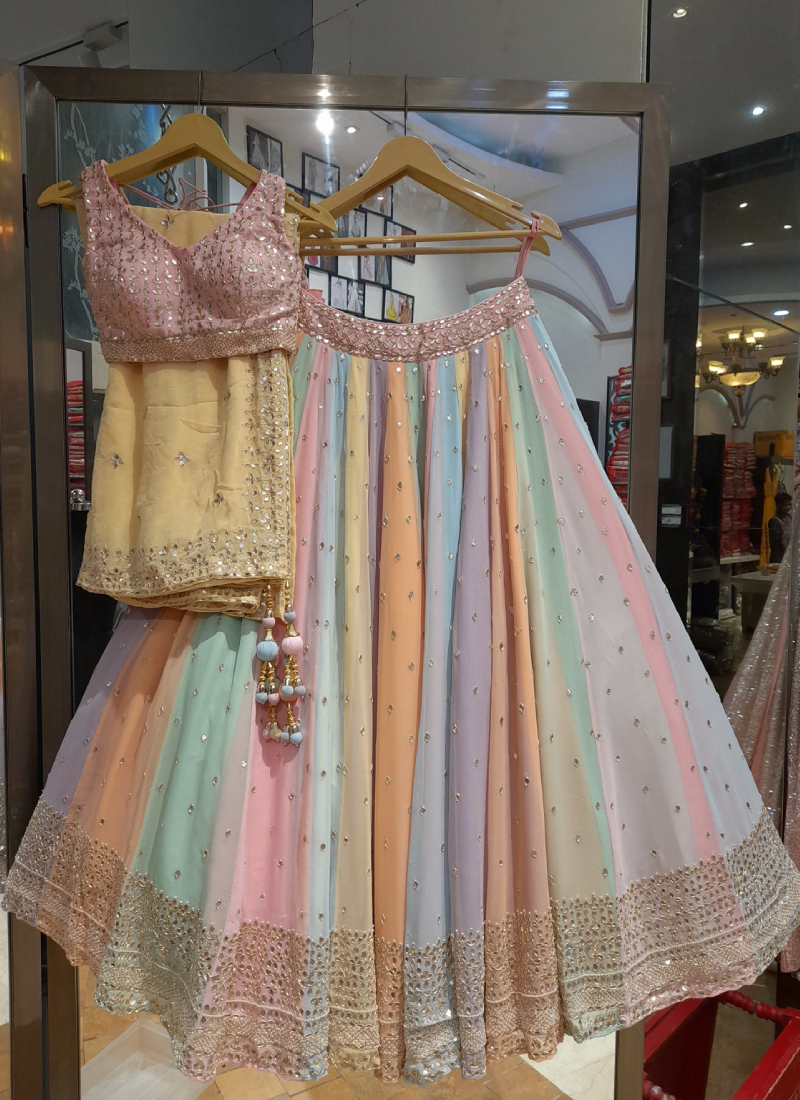 Georgette Multi Color Thread Sequence Work Lehenga Choli